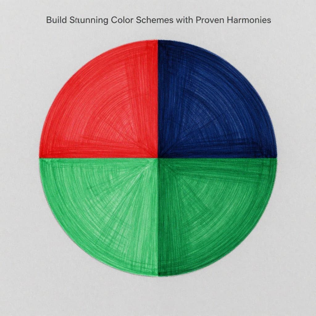 Graphite pencil sketch of complementary colors red and green on opposite halves of a color wheel, featuring dramatic high contrast with bold lines and shading on a light gray background.